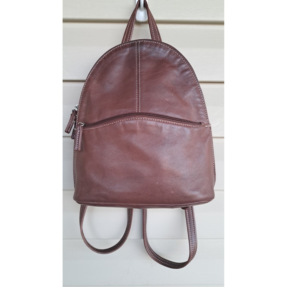 Tignanello Women's Leather Brown Small Backpack Adjustable Straps Zipped Pockets
